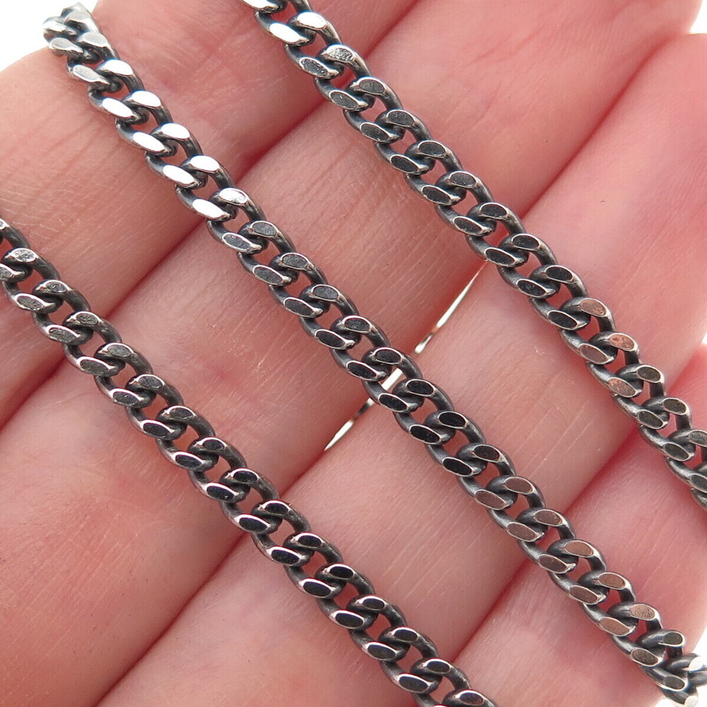 925 Sterling Silver Vintage Italy Oxidized Curb Chain Necklace 16"